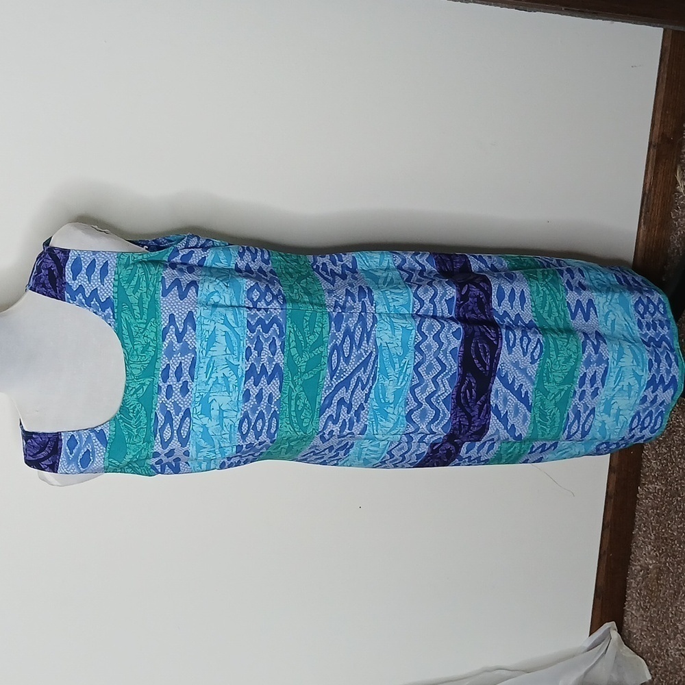 Kathie Lee collection blue multi pattern midi tank dress size 10